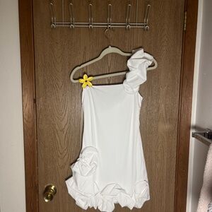 White One-Shoulder Ruffle Mini Dress | Size S